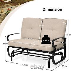 120CM 2 Seats Outdoor Swing Glider Chair Garden Patio Loveseat withCushions Beige