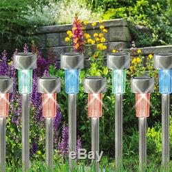 12 x COLOUR CHANGING STAINLESS STEEL SOLAR LED GARDEN PATIO POST OUTDOOR LIGHTS