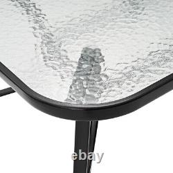 150cm Garden Dining Table Glass Top with Parasol Hole Outdoor Conversation Patio