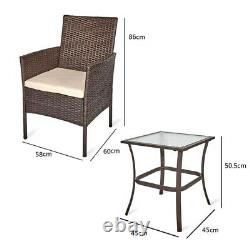 1/3PCS Rattan Bistro Set Garden Chair Table Patio Outdoor Cushion Conservatory