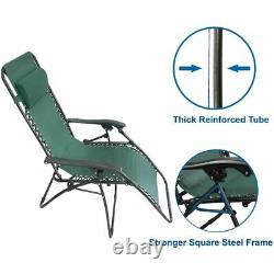 2Pcs Reclining Sun Lounger Outdoor Garden Patio Gravity Chair Adjustable Head