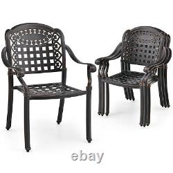 2X Outdoor Stackable Dining Chairs Cast Aluminum Patio Garden Arm Chair Bronze