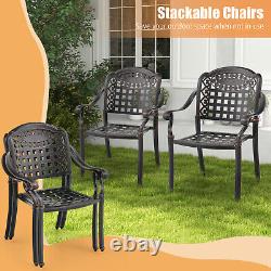 2X Outdoor Stackable Dining Chairs Cast Aluminum Patio Garden Arm Chair Bronze