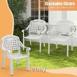 2X Outdoor Stackable Dining Chairs Cast Aluminum Patio Garden Arm Chair White