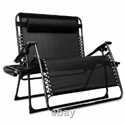 2 Person Love Seat Folding Gravity Sun Lounger Chair Recliner Garden Outdoor