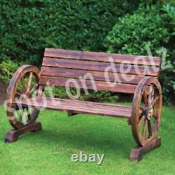 2 Seater Garden Bench Patio Outdoor Furniture Chair Wagon Wheel Burnt Wood