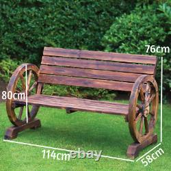 2 Seater Garden Bench Patio Outdoor Furniture Chair Wagon Wheel Burnt Wood 267
