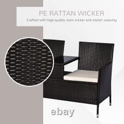 2 Seater Loveseat Garden Patio Tea Table Outdoor Furniture Rattan Wicker