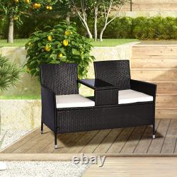 2 Seater Loveseat Garden Patio Tea Table Outdoor Furniture Rattan Wicker