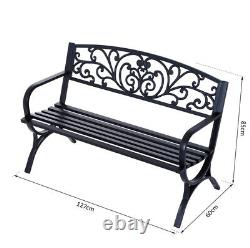 2 Seater Metal Garden Bench Outdoor Patio Seat Furniture Chair Seating Black