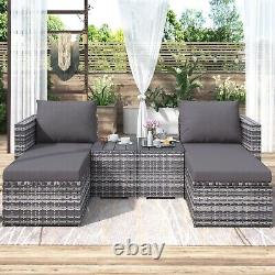 2 Seats PE Rattan Garden Outdoor Patio Corner Sofa Set 2 Tables Cushion Grey