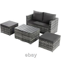 2 Seats PE Rattan Garden Outdoor Patio Corner Sofa Set 2 Tables Cushion Grey