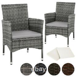 2 x Poly Rattan Garden Chairs Wicker Outdoor Armchair Set + Cushion Pads Terrace
