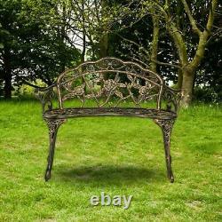 38.5 Metal Garden Bench Seat Outdoor Seating Decorative Cast Iron Park Patio UK