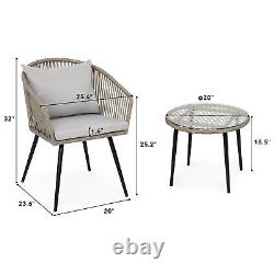 3PCS Outdoor Garden Wicker Furniture Patio Rattan Table Chairs Conversation Set