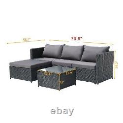 3PCS Outdoor Patio Sectional Furniture PE Wicker Rattan Sofa Set Garden Yard UK