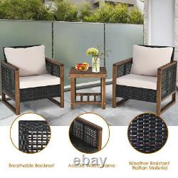 3PCS Outdoor Rattan Furniture Bistro Set Garden Patio Wicker Table & Chair Set
