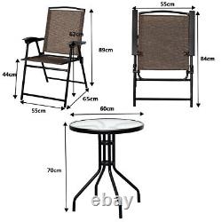 3PCS Patio Bistro Set Outdoor Garden Conversation Furniture 2 Folding Chairs