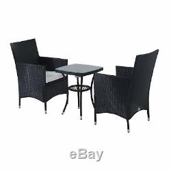 3PC Rattan Furniture Bistro Set Garden Table Chairs Patio Outdoor Wicker Black