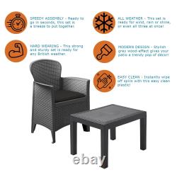 3Pcs Bistro Set Patio Garden Furniture Outdoor Indoor Table 2 Chair Rattan Style