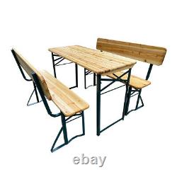 3Pcs Outdoor Patio Folding Metal Wood Top Dinning Table & Bench Garden Beer Set