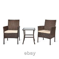 3Pcs/Set Rattan Table Chairs Bistro Garden Patio Outdoor Wicker Furniture 2 Seat
