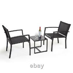 3 PCS Garden Furniture Set 2 Seater Armchairs & Table Patio Bistro Outdoor Set
