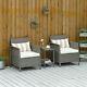 3 Pc Rattan Garden Outdoor Patio Cushioned Single Sofa Coffee Table Light, Grey