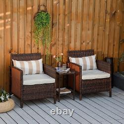 3 PCs Rattan Garden Outdoor Patio Set 2 Cushioned Single Sofa Coffee Table Brown