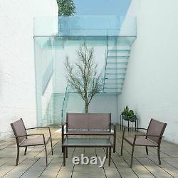 3 Pcs Garden Balcony Set Glass Table+3 Mesh Chairs Patio Indoor&Outdoor Pool Set