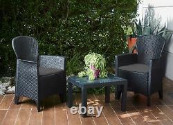 3 Piece Bistro Set Patio Garden Furniture Outdoor Table 2 Armchairs Rattan Style