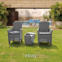 3 Piece Garden Furniture Set With 2 Chairs & Storage Table Outdoor Patio Balcony