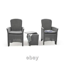 3 Piece Garden Furniture Set With 2 Chairs & Storage Table Outdoor Patio Balcony