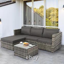 3 Piece Rattan Set Grey Outdoor Garden L-Shape Furniture Patio Table & Sofa Set