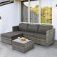 3 Piece Rattan Set Grey Outdoor Garden L-shape Furniture Patio Table & Sofa Set