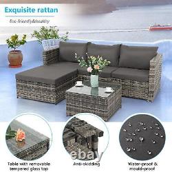 3 Piece Rattan Set Grey Outdoor Garden L-Shape Furniture Patio Table & Sofa Set