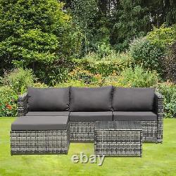 3 Pieces Rattan Outdoor Garden L-Shape Furniture Patio Table & Sofa Set Mix Grey