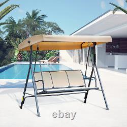 3 Seater Garden Swing Chair Patio Hammock Outdoor Bench Seat with Canopy Beige