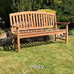 3 Seater Teak Wooden Garden Bench Outdoor Patio Indoor Wave Back Wood Seat KD