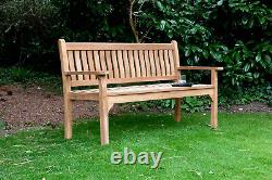 3 Seater Teak Wooden Garden Bench Outdoor Patio Seat Chair Flat Arm Solid Wood