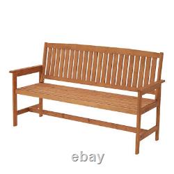 3 Seater Traditional Wooden Long Bench with Armrest Outdoor Garden Patio