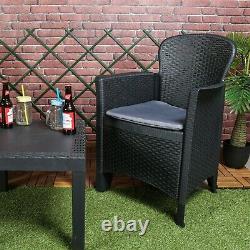 3pc Outdoor Garden Furniture Cushioned Black Rattan Table Chair Conversation Set