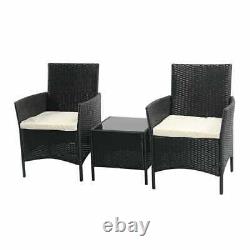 3pcs Rattan Patio Furniture Set Outdoor Garden Set Coffee Table with 2 Arm chair