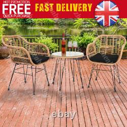 3x Rattan Garden Furniture Bistro Set Chair Table Patio Outdoor Wicker Brown UK