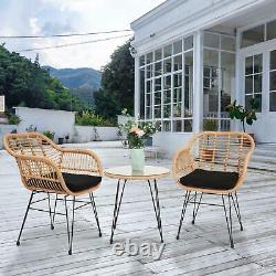 3x Rattan Garden Furniture Bistro Set Chair Table Patio Outdoor Wicker Brown UK
