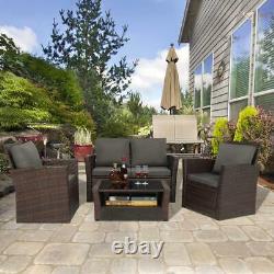 4PCS Outdoor Rattan Furniture Bistro Set Garden Patio Wicker Table & Chair Set