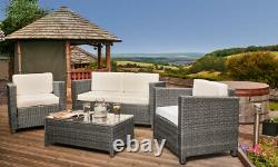 4PC Rattan Garden Patio Furniture Set Outdoor 2 Seater Sofa, Chairs & Table