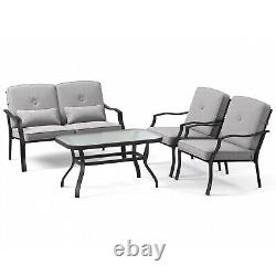4Pcs Garden Patio Conversation Furniture Set Metal Outdoor Sofa Set withCushions