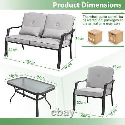 4Pcs Garden Patio Conversation Furniture Set Metal Outdoor Sofa Set withCushions