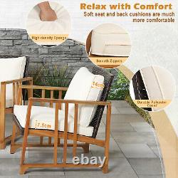 4Pcs Outdoor Rattan Patio Sofa Set Garden PE Wicker Chair Table Set withCushions